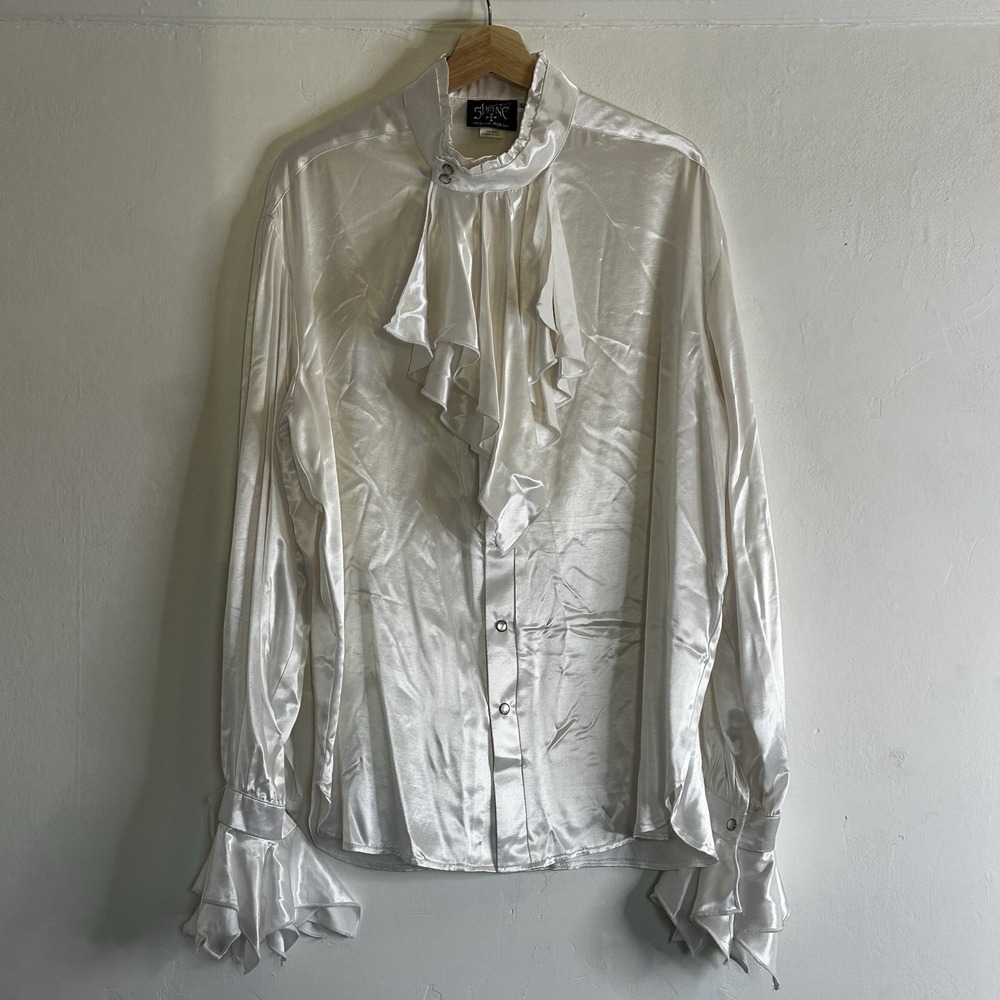 Vintage Shrine Hollywood Goth Vampire Men's White Snap Up Shirt 90s Prince Sz L